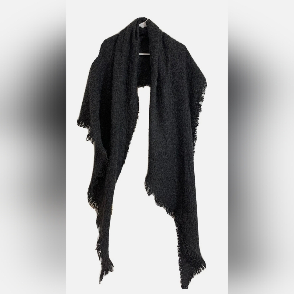 Anthropologie Charcoal Fringe Wrap